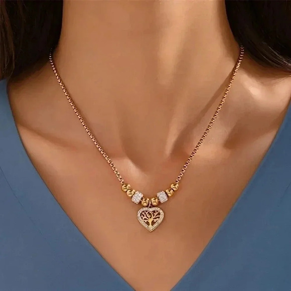 🆕️18K Gold-Plated Stainless Steel Elegant Necklace🌳Tree of Life Heart Charm 💖 - Picture 1 of 9